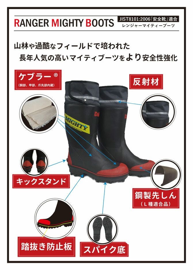 品番：レンジャーマイティブーツNS）【日本製】スパイク安全長靴（鋼鉄