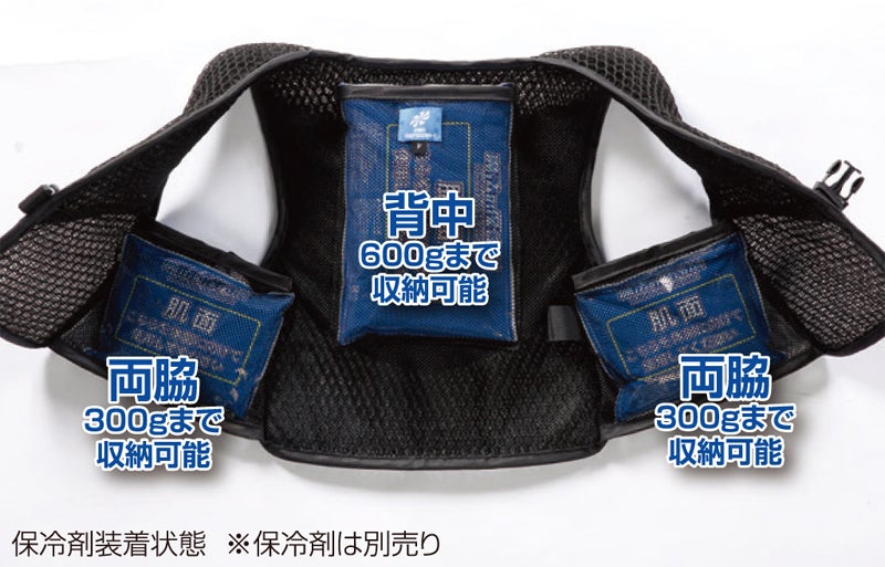 背中・両脇保冷剤装着時※保冷剤は別売りです。