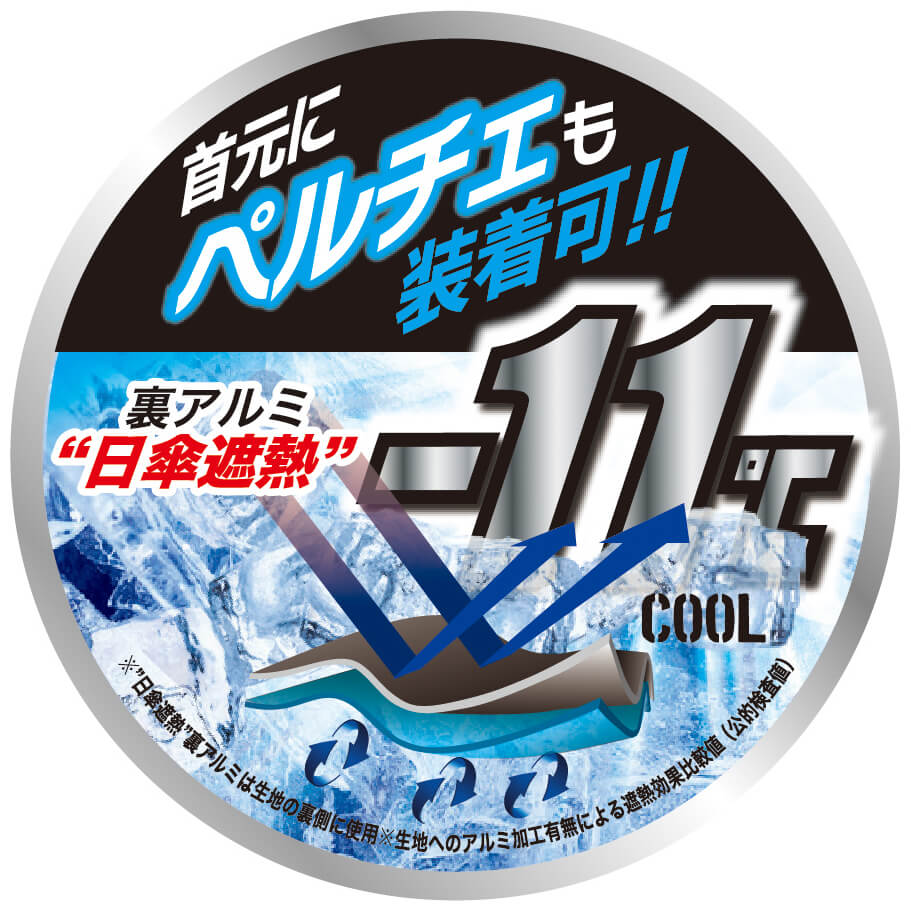 首元にペルチェも装着可能。裏アルミ「日傘遮熱」でマイナス11℃